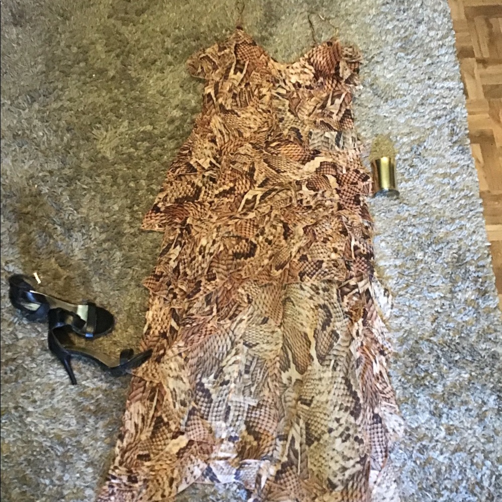 Never worn Ruffle asymmetrical leopard dress